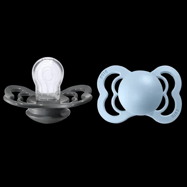 BIBS Supreme Silicone Size 1 Iron/Baby Blue 2-pack