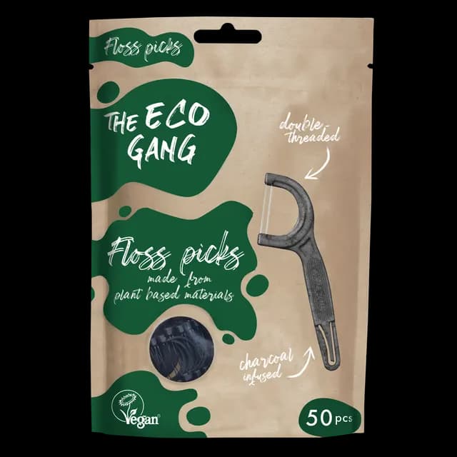 The Eco Gang Floss Picks Charcoal 50-pack