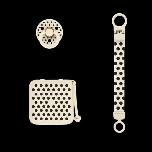 BIBS Gift Set Polka Soothe & Go Latex Size 2 Ivory Black