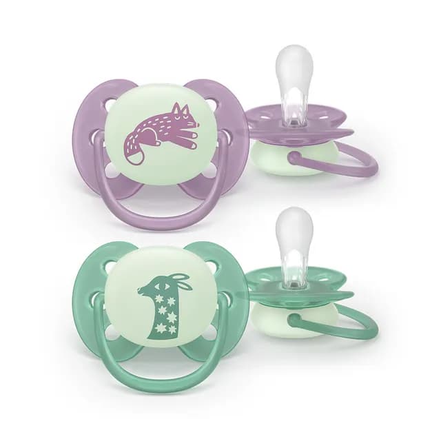 Philips Avent Ultra Soft Nattnapp Glow in the Dark Lila & Grön 6-18 månader 2 st