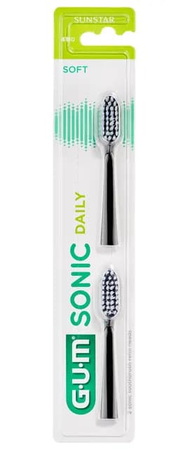 GUM Sonic Daily Batteritandborste Refill Soft Svart 2 st
