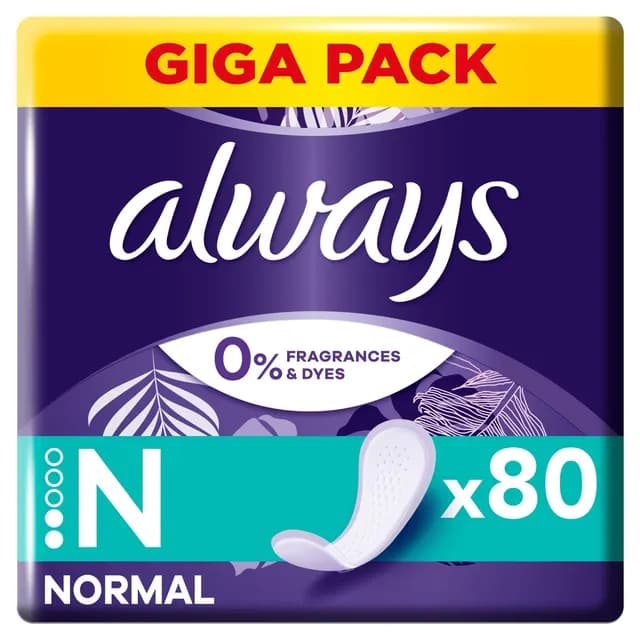 Always Daily Fresh Normal Trosskydd 0% Parfymer och Färgämnen 80 st