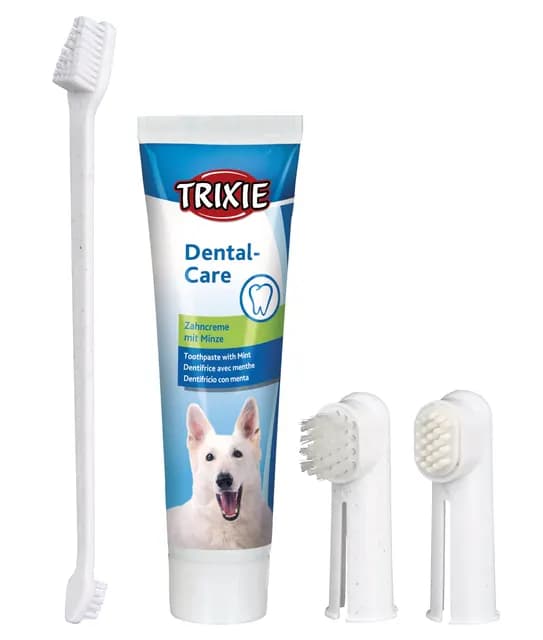 Trixie Tandvårdsset med Tandkräm, Fingerborstar & Tandborste