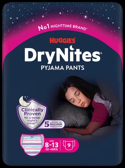 Huggies DryNites Pyjama Pants Girl 8-13 år 30-48 kg 9 st