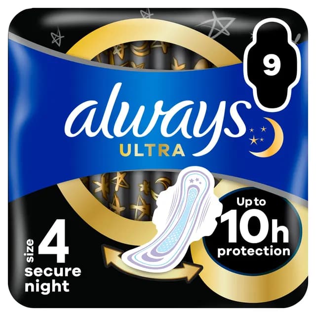Always Ultra Bindor Secure Night S4 Med Vingar 9 st