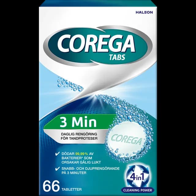 Corega Tabs 3 Minutes Protesrengöring 66 tabletter