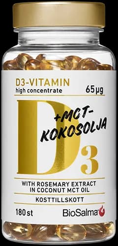 BioSalma D3-vitamin 65 μg i MCT-kokosolja 180 kapslar