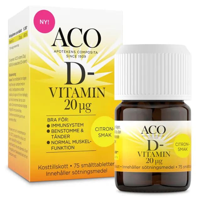 ACO D-vitamin 20 UG Citronsmak 75 smälttabletter