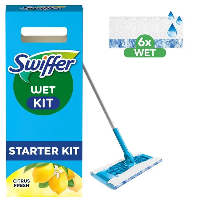 Swiffer Wet Startkit Golvrengöring 1 Mopp + 6 Fuktiga Rengöringsdukar