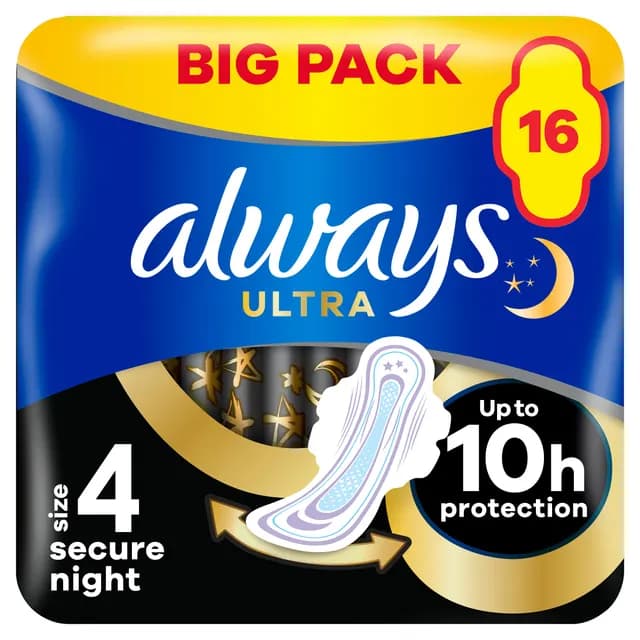 Always Ultra Secure Night Bindor Med Vingar S4 16 st
