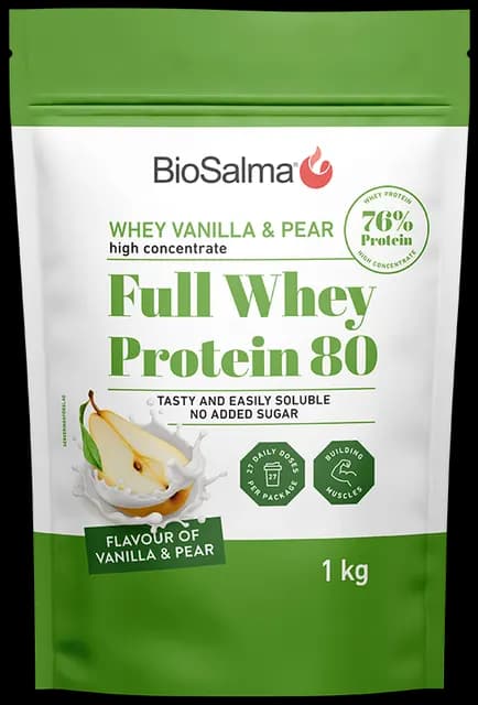 BioSalma Full Whey Protein 80 Vanilj & Päron 1 kg