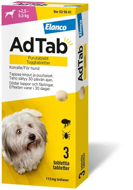 AdTab 112 mg Tuggtabletter för Hund > 2,5–5,5 kg