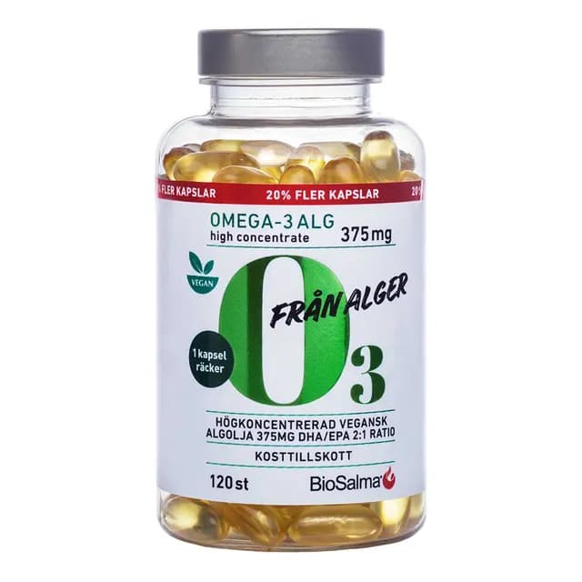 BioSalma Omega-3 av Alg 375mg DHA/EPA 120 kapslar