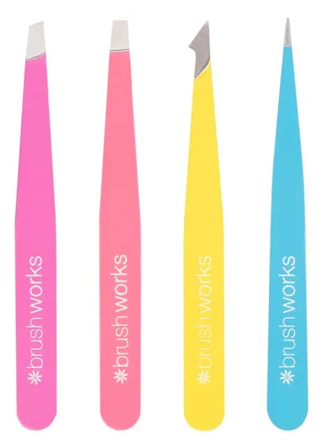 Brushworks HD 4 Piece Combination Tweezer Set Neon
