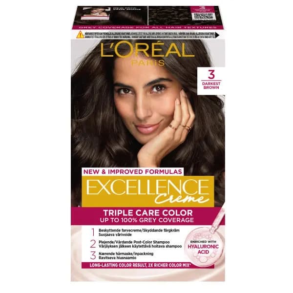 L'Oréal Paris Excellence Creme Permanent Hårfärg 3 Darkest Brown