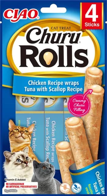 Churu Cat Rolls Chicken and Tuna Wrap With Scallop 4 st