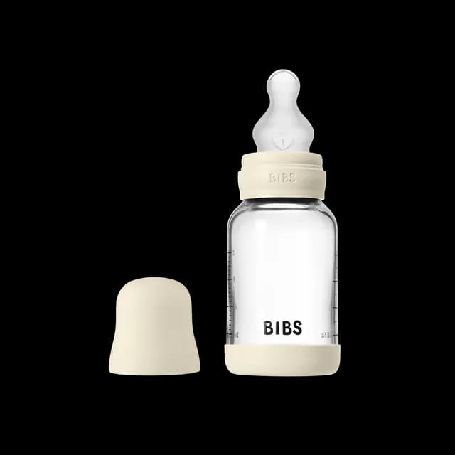 BIBS Glass Baby Bottle Round Silicone Slow Flow Ivory 120 ml