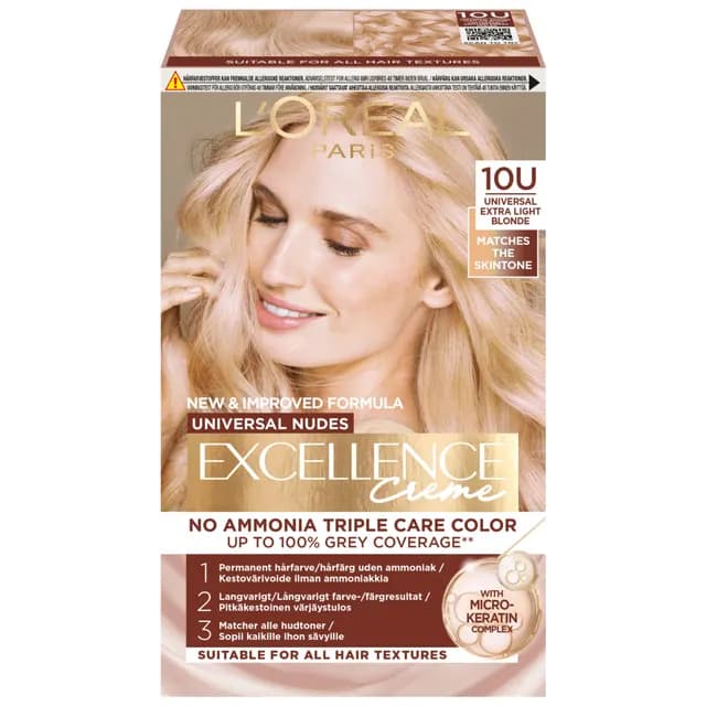 L'Oréal Paris Excellence Universal Nudes Permanent Hårfärg 10U Universal Extra Light Blonde