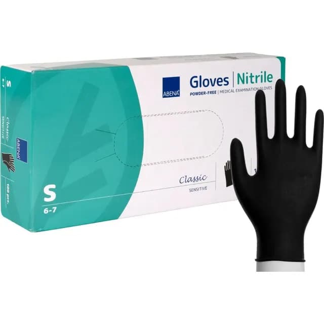 ABENA Nitrilhandske Puderfri Svart S 100-pack