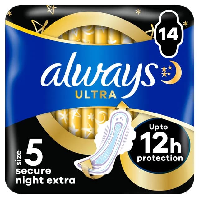 Always Ultra Secure Night Extra S5 Bindor Med Vingar 14 st