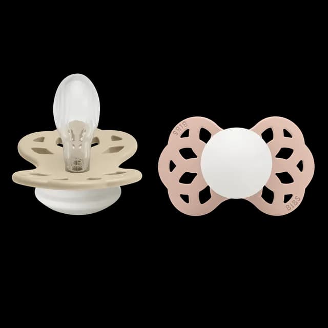 BIBS Infinity Silicone Symmetrical Size 2 Vanilla GLOW/Blush GLOW 2-pack