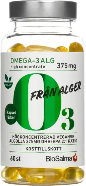 BioSalma Omega-3 av Alg 375 mg DHA/EPA 60 kapslar