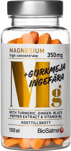 BioSalma Magnesium 350mg + Gurkmeja, Ingefära 100 st