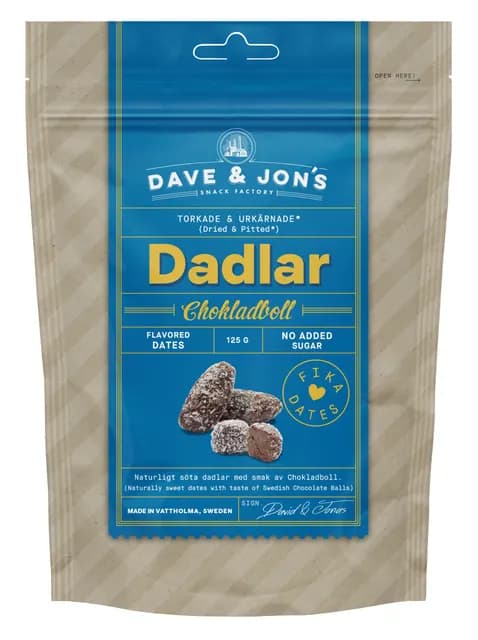 Dave & Jon´s Dadlar Chokladboll 125 g