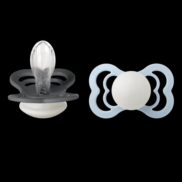 BIBS Supreme Silicone Size 2 Iron Glow/Baby Blue Glow 2-pack