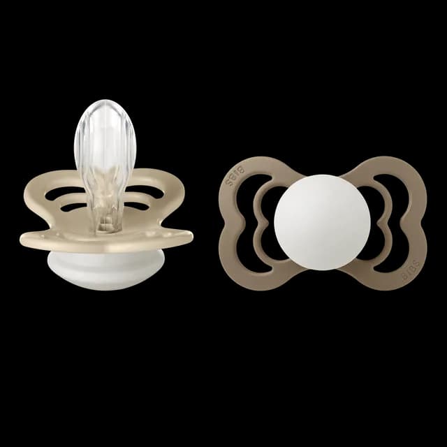 BIBS Supreme Silicone Size 2 Vanilla Glow/Dark Oak Glow 2-pack