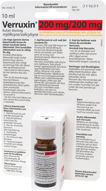 Verruxin Kutan lösning 200 mg/200 mg 10 ml