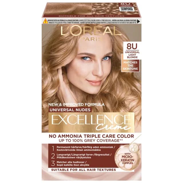 L'Oréal Paris Excellence Universal Nudes Permanent Hårfärg 8U Universal Light Blonde