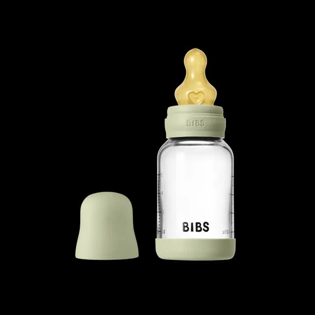 BIBS Glass Baby Bottle Round Latex Slow Flow Sage 120 ml