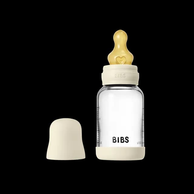 BIBS Glass Baby Bottle Round Latex Slow Flow Ivory 120 ml