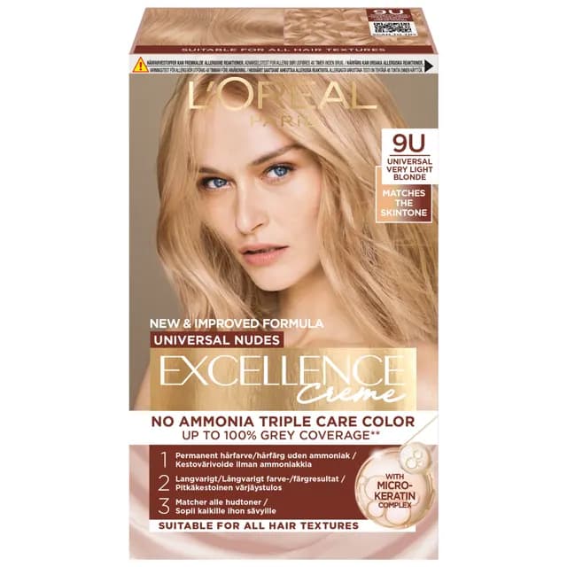 L'Oréal Paris Excellence Universal Nudes Permanent Hårfärg 9U Universal Very Light Blonde