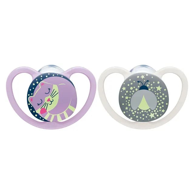 NUK Space Night & Day Silicon S1 Cat/Firefly 0-6 mån 2-pack