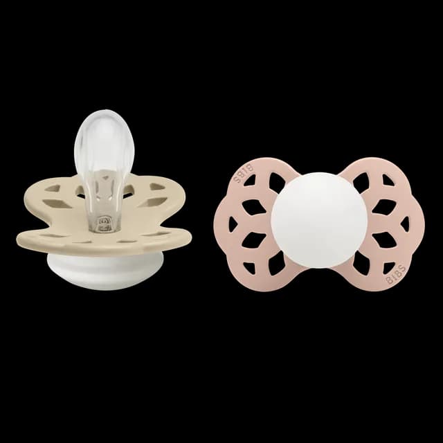 BIBS Infinity Silicone Symmetrical Size 1 Vanilla GLOW/Blush GLOW 2-pack