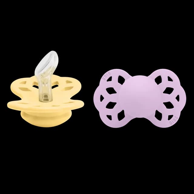 BIBS Infinity Silicone Anatomical Size 1 Pale Butter/Violet Sky 2-pack