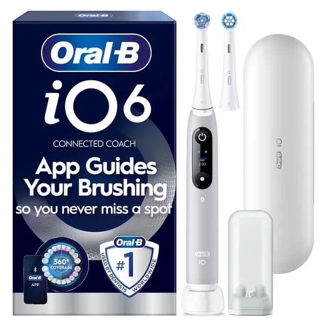 Oral-B iO 6 Eltandborste Grå med Resefodral och Borsthuvudshållare