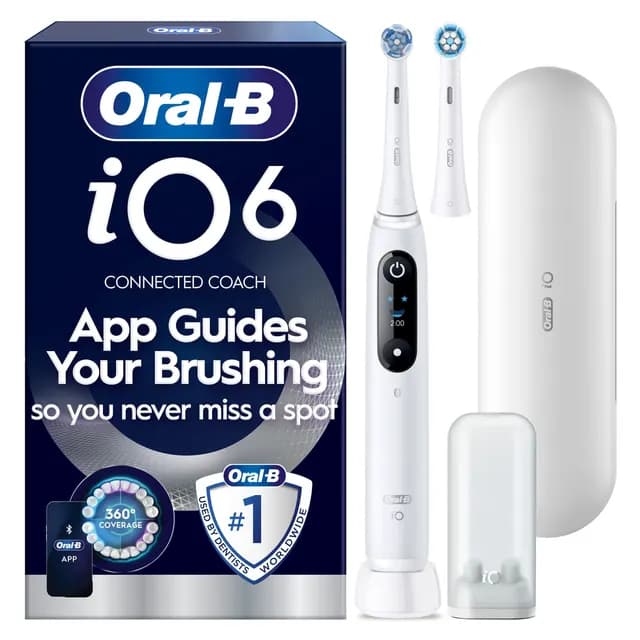 Oral-B iO 6 Eltandborste Vit med Resefodral och Borsthuvudshållare