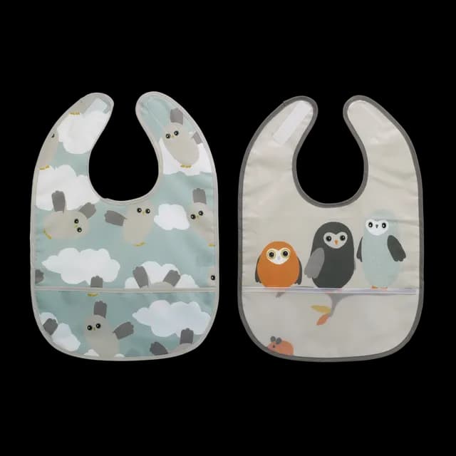 Rätt Start Owls Haklappar med ficka 2-pack