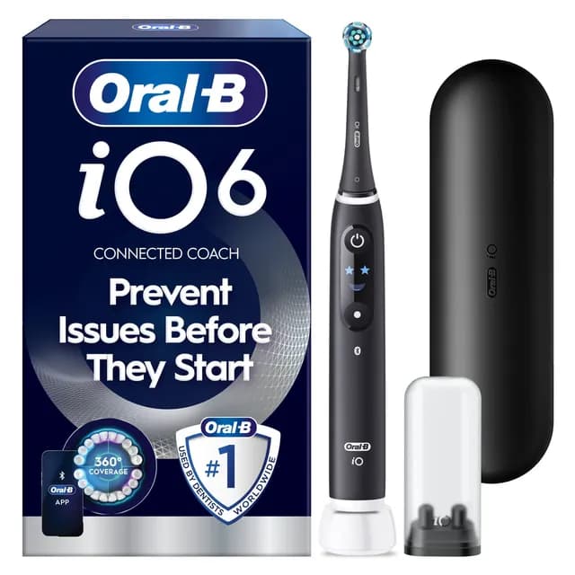 Oral-B iO 6 Eltandborste Svart med Resefodral och Borsthuvudshållare