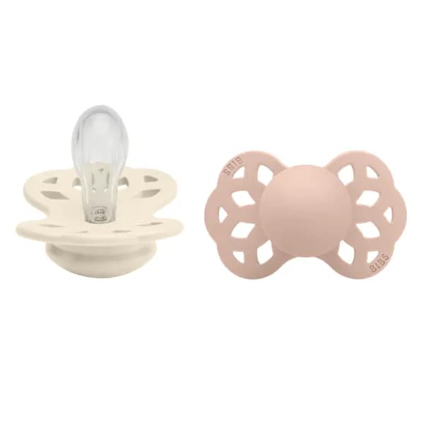 BIBS Infinity Silicone Symmetrical Size 1 Ivory/Blush 2-pack
