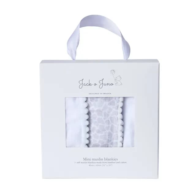 Jack o Juno Pom Pom Mini Muslinfilt Pearl & Giraffe Gray