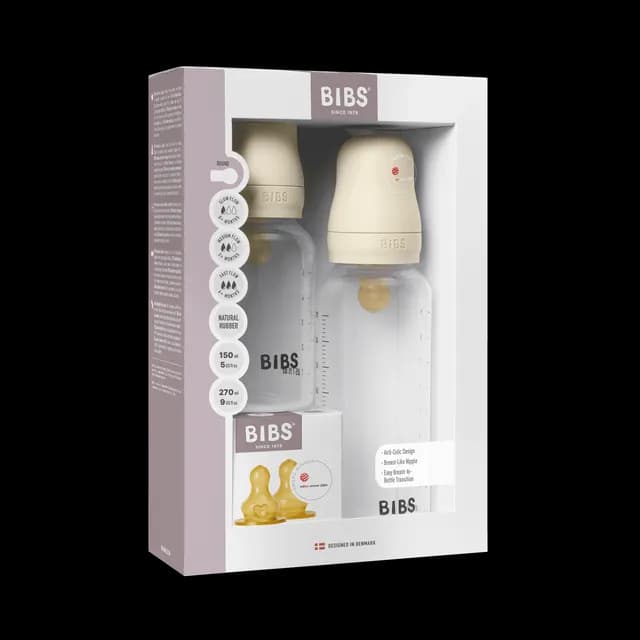 BIBS Grow and Flow Baby Bottle Round Latex Set Ivory 150 ml + 270 ml