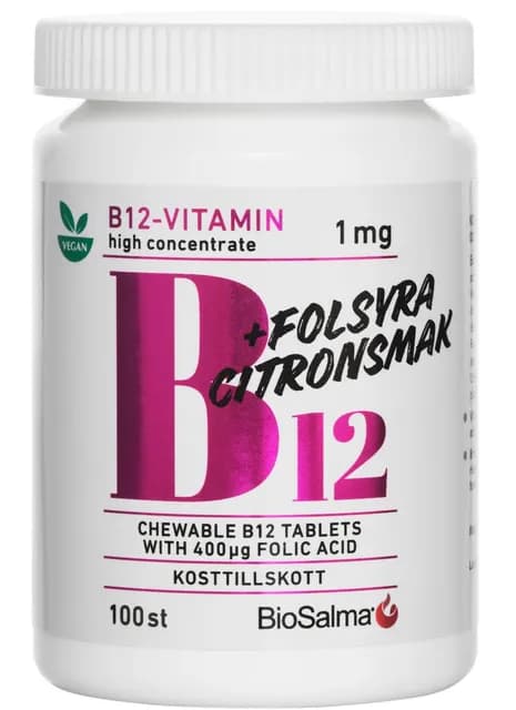 BioSalma B12 vitamin 1mg +folsyra 100 tuggtabletter