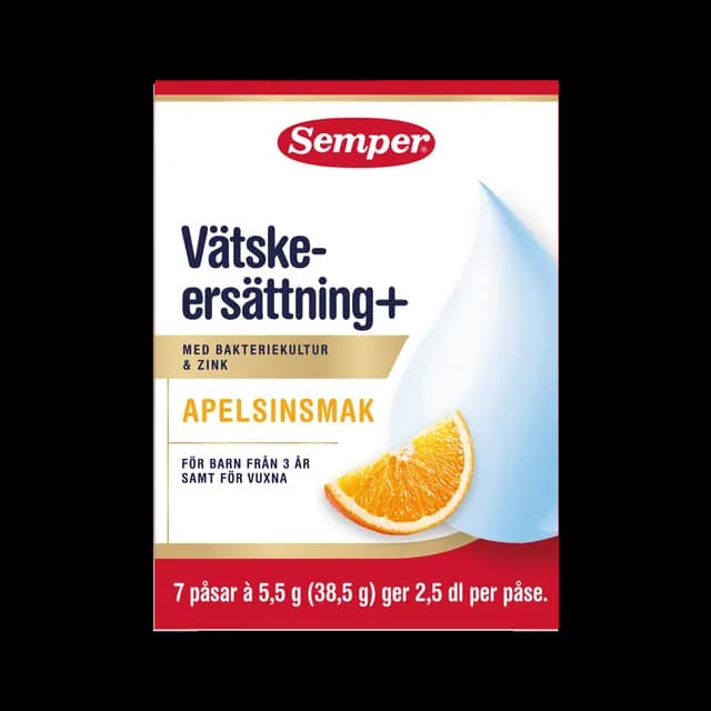 Semper Vätskeersättning+ Apelsin 7 dospåsar