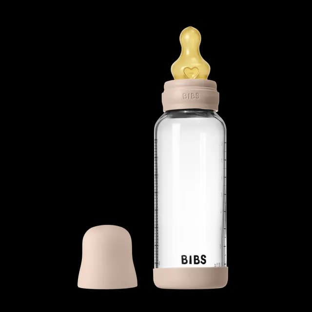 BIBS Glass Baby Bottle Round Latex Medium Flow Blush 240 ml