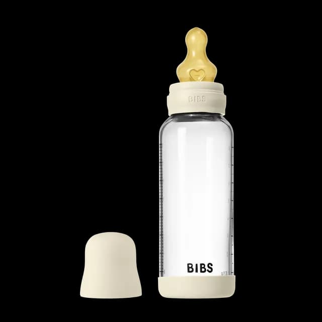 BIBS Glass Baby Bottle Round Latex Medium Flow Ivory 240 ml