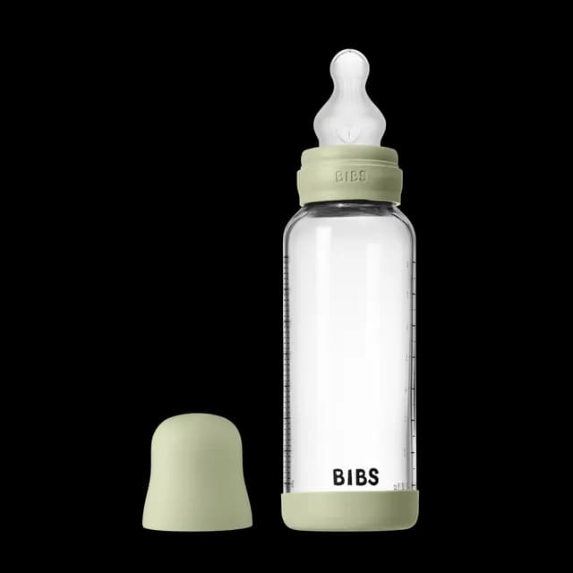 BIBS Glass Baby Bottle Round Silicone Medium Flow Sage 240 ml